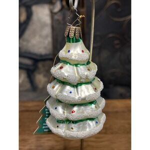 Vintage Mercury Glass Hand painted Glitter Christmas Tree Ornament Made Poland